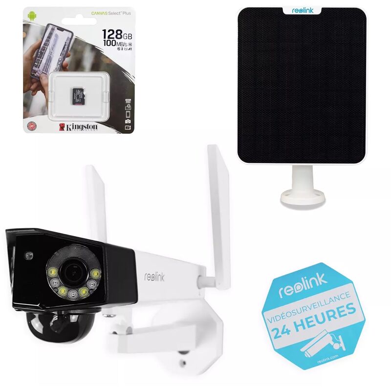 Ultra Secure - Caméra 4G solaire large vision - Détection intelligente / 100% sans-fil autonome / 2K / IP66 / 150° / 128 Go (Reolink)