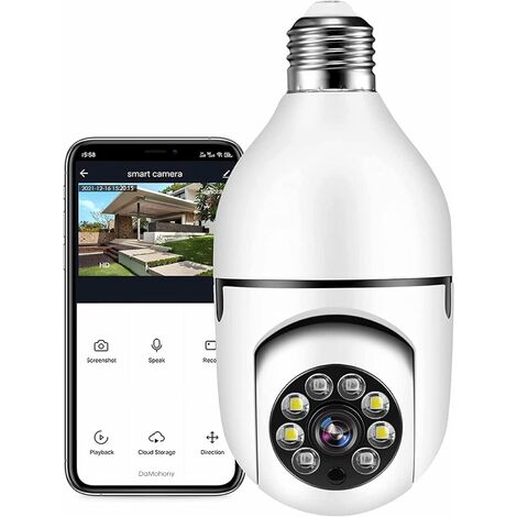 Caméra ampoule, caméra ampoule WiFi extérieure à 360 degrés avec vision nocturne, caméra de sécurité ampoule, suivi automatique, audio bidirectionnel, détection de mouvement