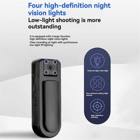 Caméra corporelle HD 1080p avec vision nocturne, WiFi et rotation à 180 degrés