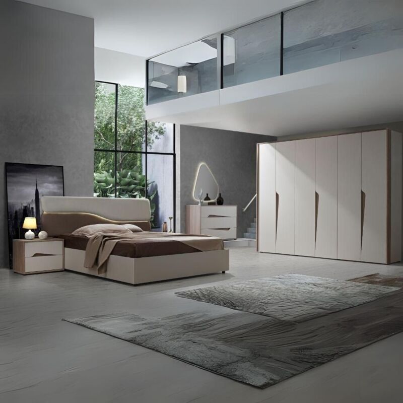 Camera Da Letto Con Letto Contenitore Soleil Colore Cashmere E Olmo...