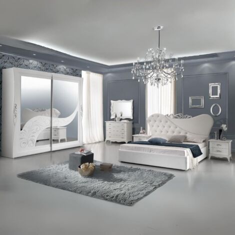 Camera da letto Marina bianco frassino specchio a cuore e serigrafie  glitter argento