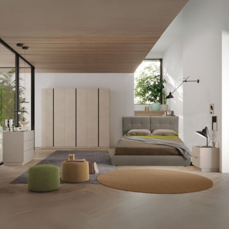 Camera Da Letto Musto Con Letto Contenitore Colore Cashmere E Antra...