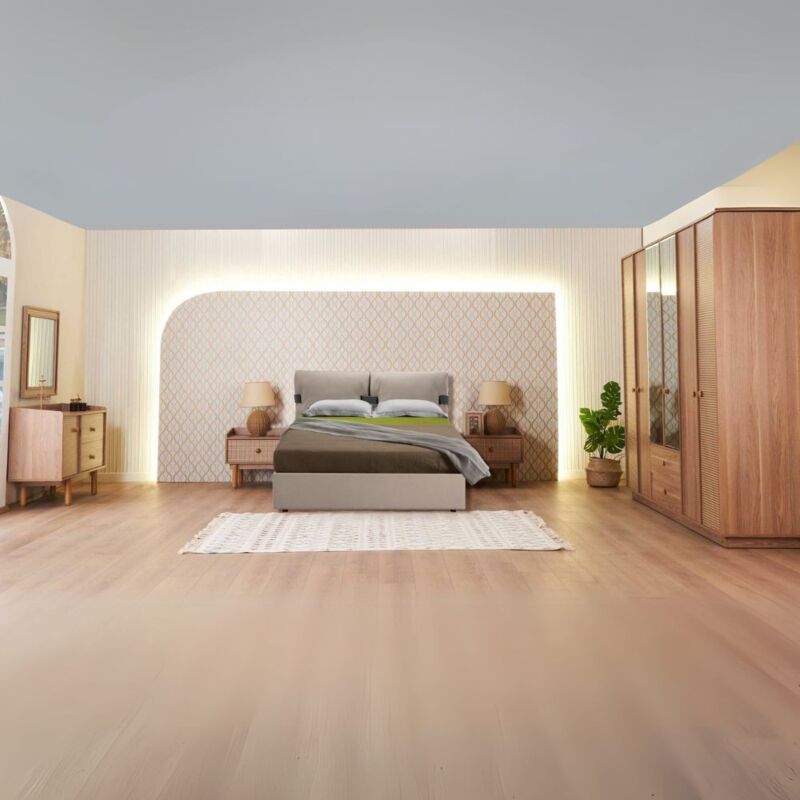 Camera Da Letto Natura Colore Rovere Miele Effetto Vimini E Armadio...