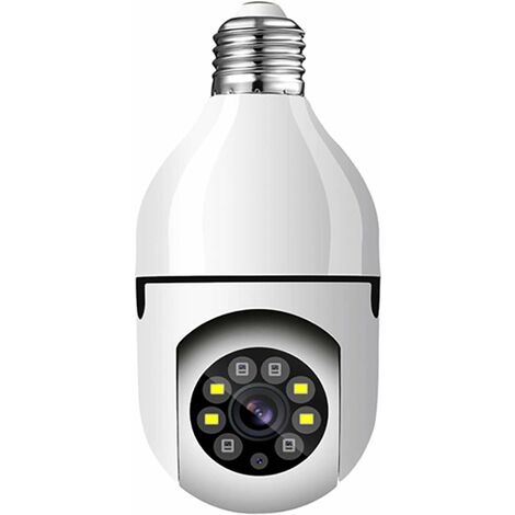 Caméra d'ampoule E27, caméra de sécurité PTZ sans Fil 1080p avec connecteur de bulbe E27, panoramique de 360 degrés, Suivi Automatique de Mouvement, Vision Nocturne, Audio à Deux Voies