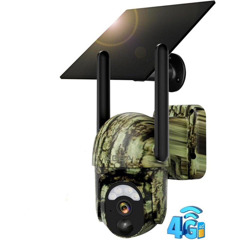 Caméra de chasse 4G lte solaire Xega 2K ptz Détection pir, vision nocturne couleur, audio bidirectionnel, carte sim incluse