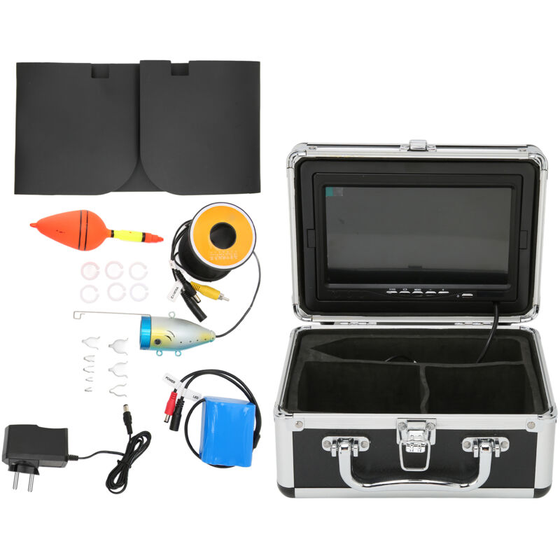 Caméra de pêche sous-marine portable 7 pouces, écran LCD, lumière LED blanche, détecteur de poissons, 1200TVL, câble 30m, prise EU 100‑240V