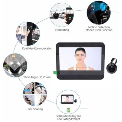 Caméra de porte, Wi-Fi, caméra de porte numérique sans fil, écran LCD de 4,3 pouces, vidéo 1080p, sonnette, caméra, communication bidirectionnelle, vision nocturne infrarouge, détection de mouvement P