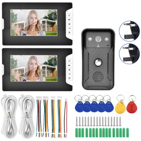 Caméra de Portier Vidéo 7 Pouces Vision Nocturne Interphone Sécurité 2 Unités 100-240V Prise UK