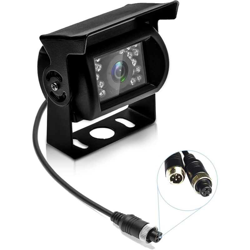 Caméra de Recul 4 Broches 12V-24V Caméra de Vision Nocturne à 18 LEDs IR à Caméra de Recul Étanche pour