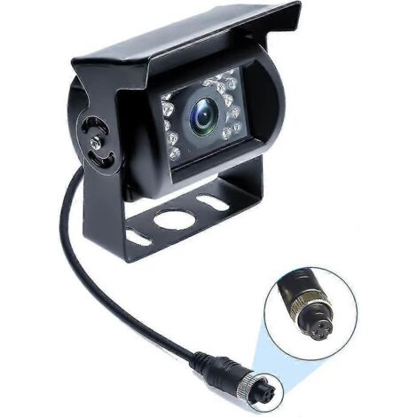 Caméra de recul avec connecteur 4 broches, 12 V/24 V, étanche, vision nocturne, pour voiture, bus, camion, caravane, camping-car (sans ligne de distance).