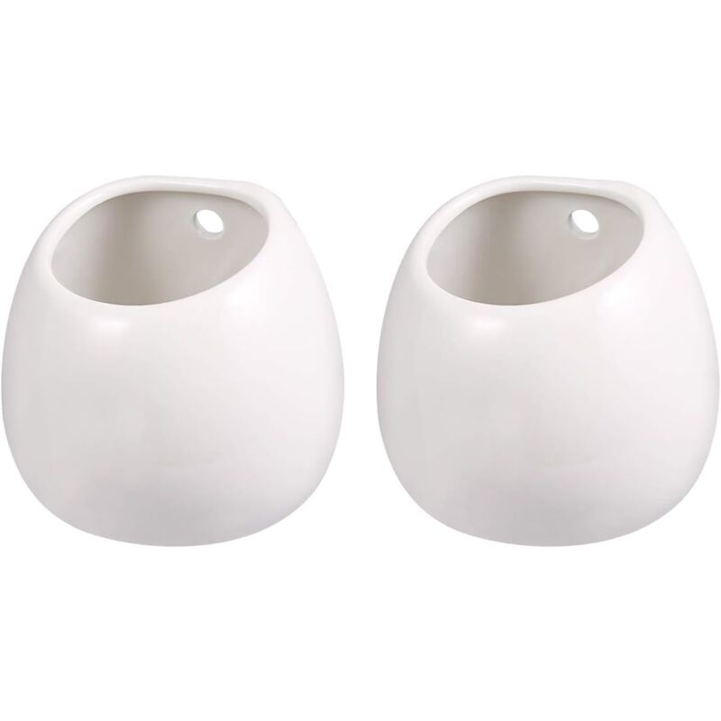 Mowze - Lot de 2 pots de fleurs muraux en céramique sans trou Blanc