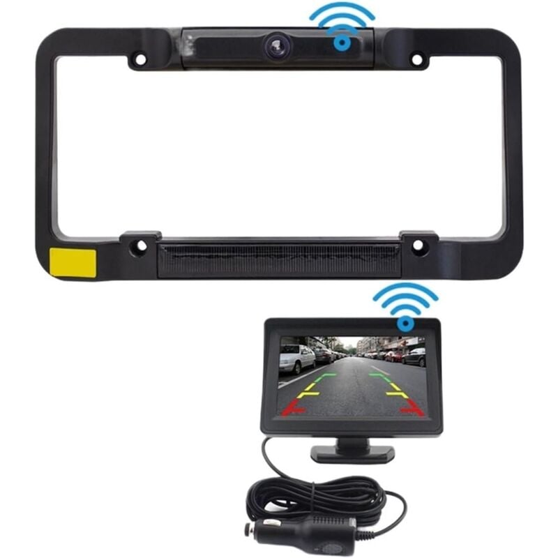 Caméra de recul sans Fil à énergie Solaire for Voiture américaine, Cadre de Plaque d'immatriculation numérique, Compatible avec Les Accessoires de