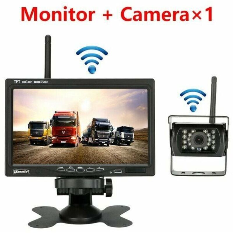 Camera de recul sans fil pour vehicule moniteur lcd de 7 pouces pour camion, Bus, rv, remorque, excavateur 12V-24V Etanche IP67 Angle 120��