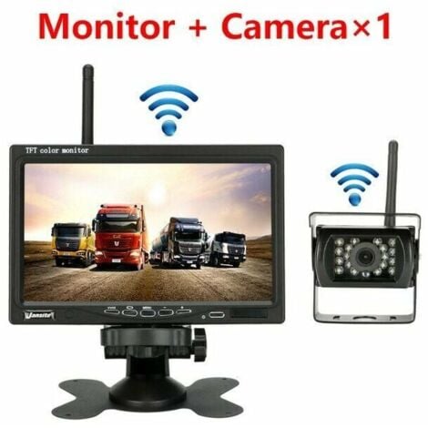 LARGEIGHT Camera de recul sans fil pour vehicule moniteur LCD de 7 pouces pour camion, Bus, RV, remorque, excavateur 12V-24V Etanche IP67 Angle 120��