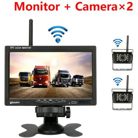 Camera de recul sans fil pour vehicule moniteur LCD de 7 pouces pour camion, Bus, RV, remorque, excavateur 12V-24V Etanche IP67 Angle 120¡ã avec 2 Cameras