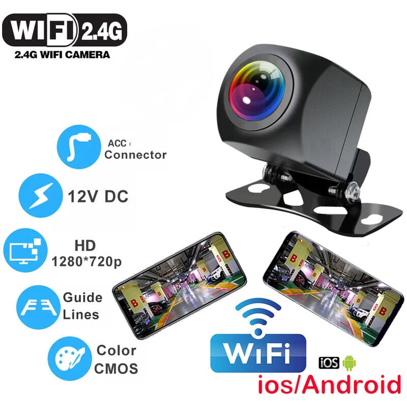 Camera de recul sans fil pour voiture avec wifi, 170 degres, pour tableau de bord, Vision nocturne hd, pour iPhone, Android, 12V.. Debuns