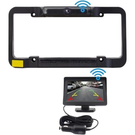 Caméra de recul sans fil solaire – Cadre de plaque d'immatriculation numérique – Vision nocturne 110º – Écran LCD 4,3''
