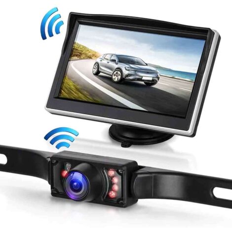 Caméra de recul sans fil, système de surveillance de voiture avec vue arrière de 5 pouces, caméra de stationnement à 7 LED