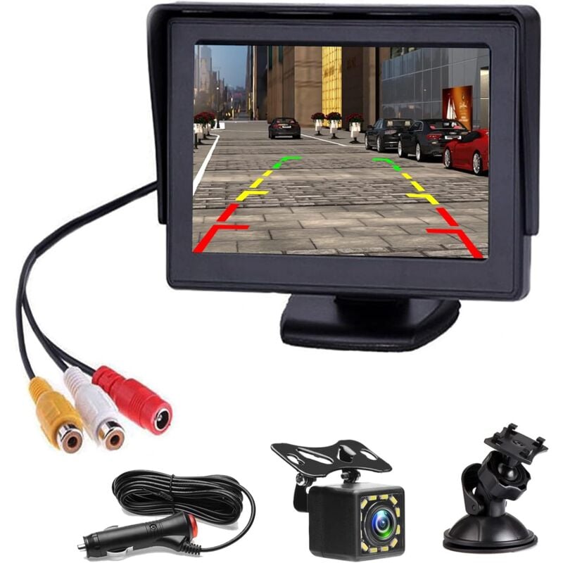 Caméra de Recul Voiture avec 4,3 Pouces Écran LCD Moniteur Camera 12 LED Vision Nocturne Imperméable Caméra de Recul Filaire pour Camping