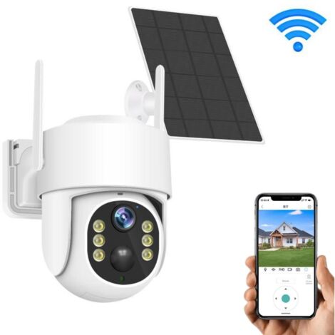 Caméra de sécurité à 360°, moniteur à énergie solaire, alarme, interphone bidirectionnel, 4G/WIFI (carte mémoire de 32 Go incluse)