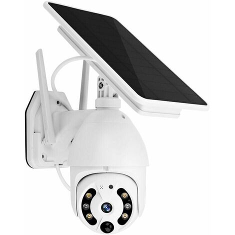 Camera De Securite A Panneau Solaire Sans Fil, Camera Exterieure 1080P Wifi Camera De Surveillance Ptz 360° Prise En Charge Vision Nocturne, Detection De Mouvement Pir, Acces A Distance, Audio Bidirec