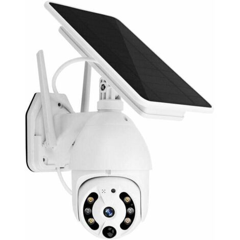 Camera De Securite A Panneau Solaire Sans Fil, Camera Exterieure 1080P Wifi Camera De Surveillance Ptz 360° Prise En Charge Vision Nocturne, Detection De Mouvement Pir, Acces A Distance, Audio Bidirec