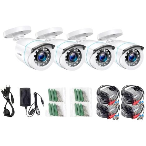 Caméra de sécurité CCTV, Vision nocturne, Surveillance extérieure, Blanc, 1080p