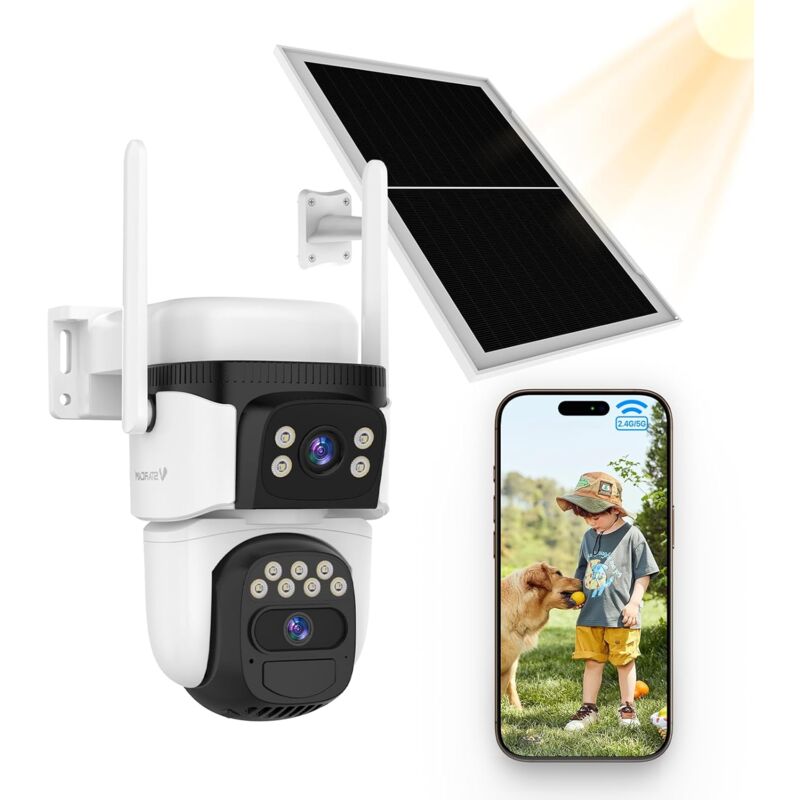 Caméra de sécurité extérieure 2K à double objectif, Wi-Fi, pour la sécurité de la maison, surveillance extérieure, Wi-Fi 2,4 GHz, PTZ, audio