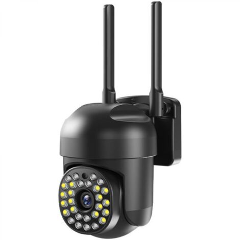 Caméra de sécurité extérieure PTZ IP 360°, détection de mouvement, vision nocturne couleur, étanchéité IP66 (noire)