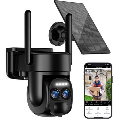 Caméra de sécurité extérieure solaire 4K, caméra PTZ WiFi 5G/2.4G, alimentée par batterie, système de sécurité domestique à vue à 360°, avec vision nocturne couleur/capteur PIR/suivi automatique.