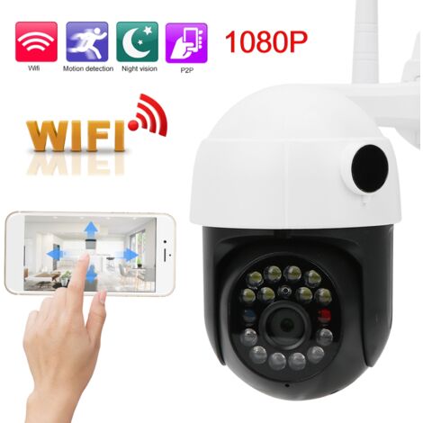 Caméra de Sécurité Extérieure WiFi 1080P avec Vision Nocturre, Rotation PTZ et Détection de Mouvement, Alimentation 110‑220V pour Maison