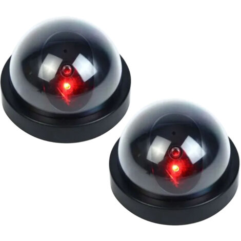 Caméra de Sécurité Factice 2 Pièces - LED Rouge Clignotante - Faux Dome pour Maison, Bureau, Intérieur et Extérieur