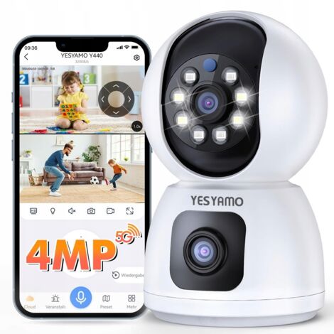 Caméra de sécurité intérieure YESYAMO 4MP, PTZ 360°