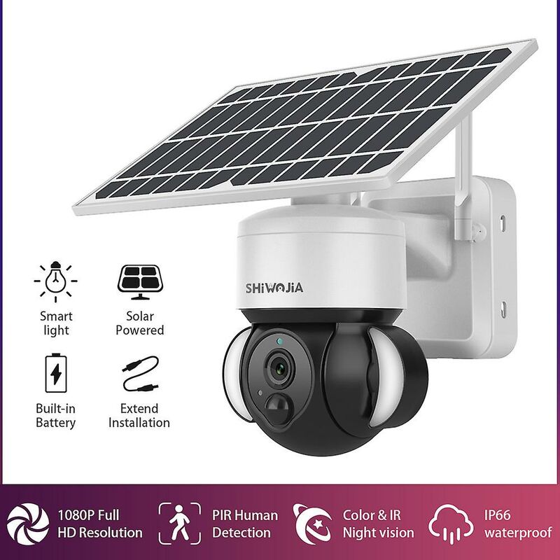 Caméra de sécurité solaire extérieure sans fil alimentée par batterie avec détection de mouvement et sirène, IP66