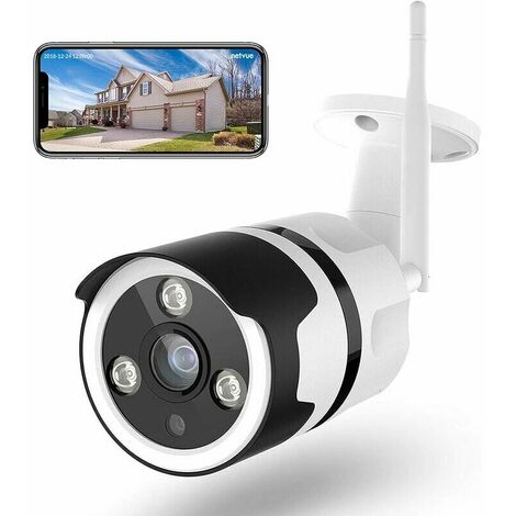 Caméra de sécurité WiFi extérieure, caméra de sécurité compatible 1080P, caméra WiFi avec vision nocturne, détection de mouvement, audio bidirectionnel, étanche IP66 métallique