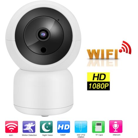 Caméra de Sécurité WiFi Full HD 1080P avec Détecteur de Mouvement, Audio Bidirectionnel, Vision Nocturne et Alimentation Universelle (Prise Européenne)