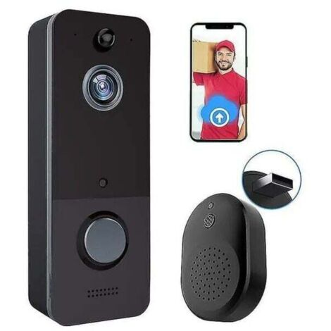 Caméra de sonnette sans fil, avec détection de mouvement, stockage en nuage, image HD en direct, vision nocturne, compatible Wi-Fi 2,4 g