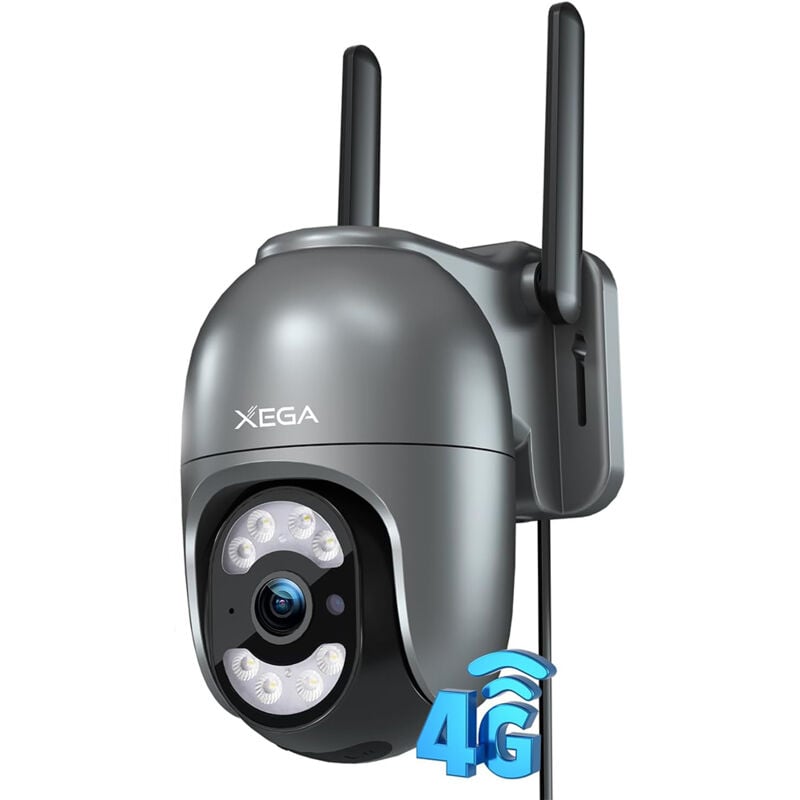 Caméra de surveillance 4G lte Xega avec carte sim – 2K hd, détection humaine et mouvement, suivi automatique, projecteur led et alarme sonore