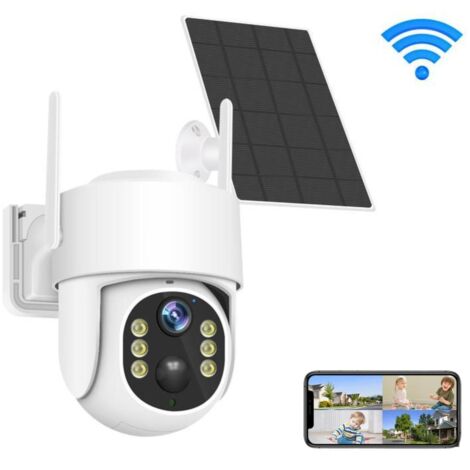 Caméra de surveillance à 360°, moniteur HD à énergie solaire, vision nocturne couleur, audio bidirectionnel, 4G/WIFI, IP66