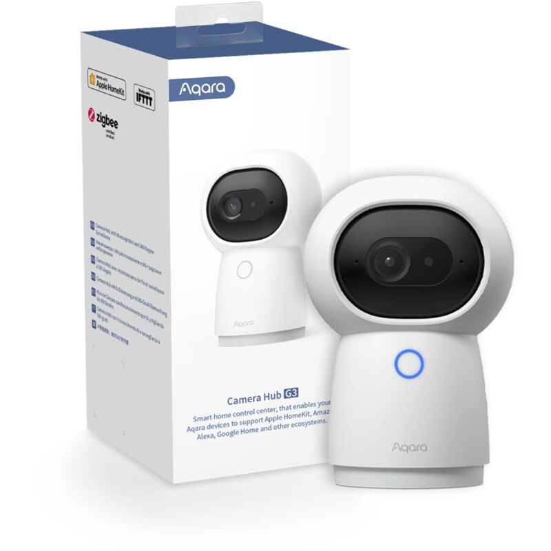 Aqara G3 Caméra de surveillance intérieure 2K Vue 360°,2 en 1 Box domitique Télécommande Infrarouge Fonctionne avec HomeKit /Alexa/IFTTT