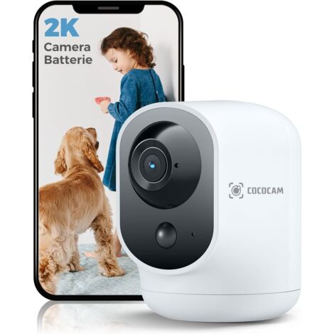Caméra de surveillance COCOCAM 2K WiFi intérieur PTZ batterie 5200mAh, détection humaine PIR, reconnaissance IA, pour bébé/animaux/sécurité domestique