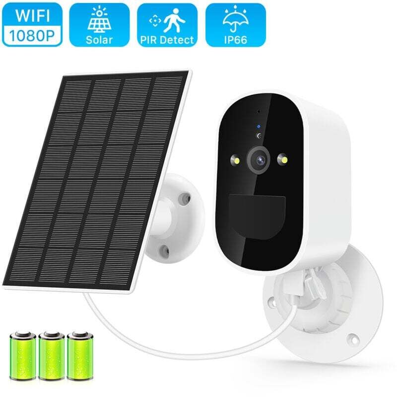 Camera de surveillance exterie solaire IP Wifi HD 1080P Dispositif de securite sans fil avec Audio et batterie Rechargeable 6000mAh