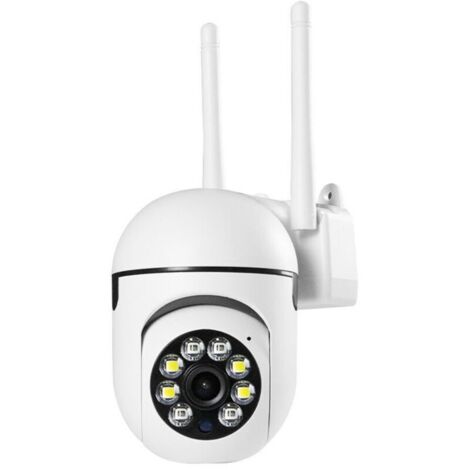 Caméra de surveillance extérieure 2MP PTZ WiFi - Rotation 360° sans fil - Vision nocturne couleur - Audio bidirectionnel - Alerte instantanée - Blanche