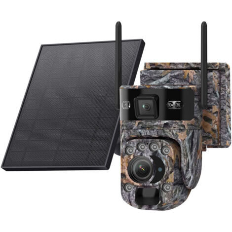 Caméra de Surveillance Extérieure Camouflage Sous-Bois 4G Solaire, 20X Zoom Numérique 6MP 600MP CMOS, IP66 Étanche ABS -30°C à +60°C, Vision Nocturne Infrarouge 20m-