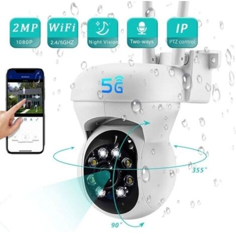 Camera de Surveillance Exterieure IP WiFi 2.4 + 5G HD 1080P PTZ 2MP Zoom Numerique 4X Suivi Humain Vision Nocturne Couleur