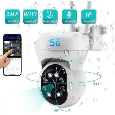 Camera de Surveillance Exterieure IP WiFi 2.4 + 5G HD 1080P PTZ 2MP Zoom Numerique 4X Suivi Humain Vision Nocturne Couleur