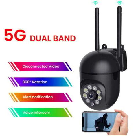 Camera de Surveillance Exterieure IP WiFi 2.4 + 5G HD 1080P Zoom x4 Suivi Humain Vision Nocturne Couleur,