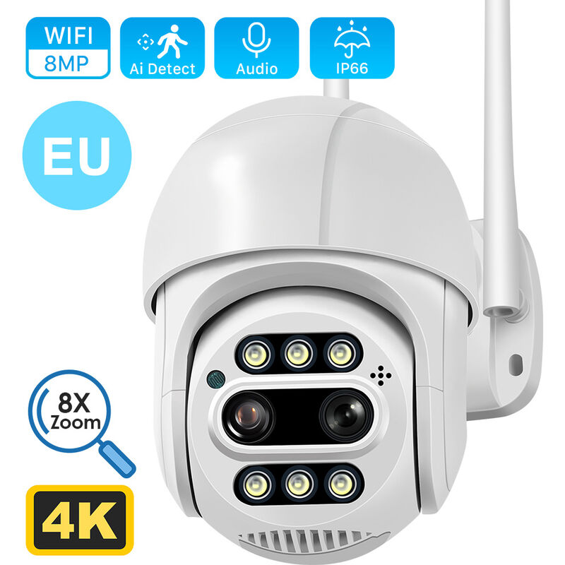 Merkmak - Camera de surveillance exterieure ptz ip WiFi 4K 4MP x 2 Double Objectif Zoom 8x Alertes vocales diy Connexion filaire et sans fil