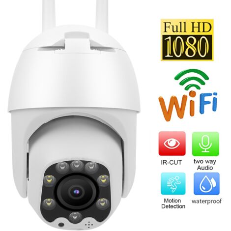 Caméra de Surveillance Extérieure PTZ WiFi 1080P avec 8 LEDs Infrarouges, Détection de Mouvement, Vision Nocturne et Étanchéité IP66