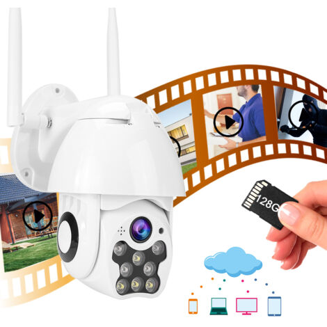 Caméra de Surveillance Extérieure PTZ WiFi 1080P avec Détection de Mouvement, 8 LEDs Infrarouges, Étanche IP66, Alimentation 110-240V